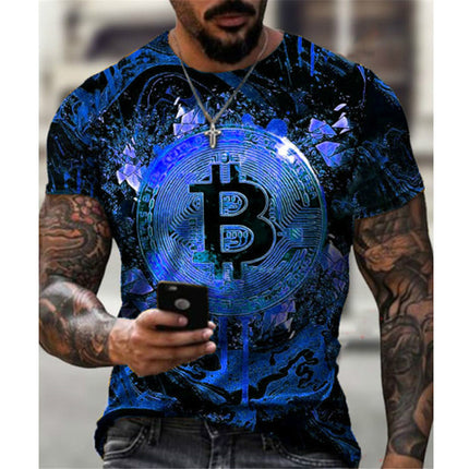Camiseta de manga corta con cuello redondo para hombre Impresión digital 3D Bitcoin