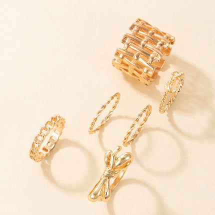 Hollow Braided Geometric Gold Bow Ring Set of 6