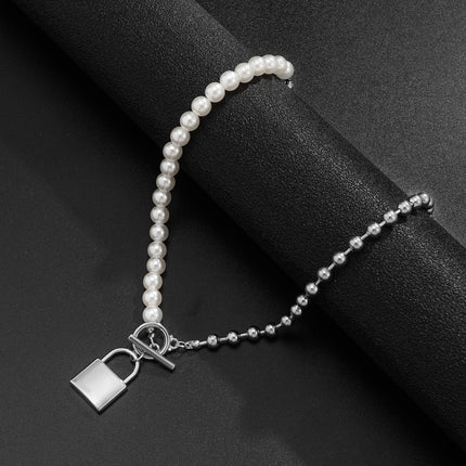 Perle runde Perle Schlüsselbein Legierung Schloss Anhänger Halskette