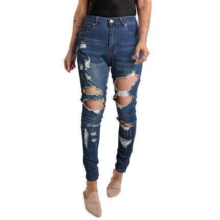 Jeans ajustados recortados con degradado de cintura alta rasgados para mujer