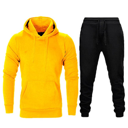 Wholesale  Men's Sports Leisure Solid Color Fleece Hoodies Jogger Set