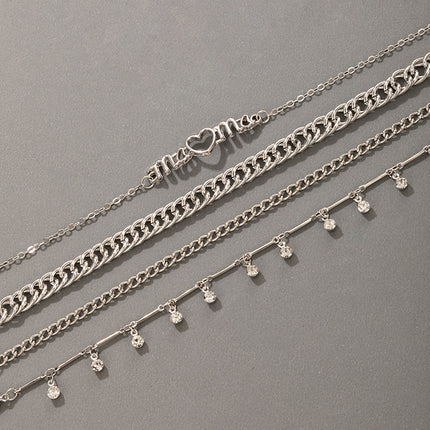 Letter Love Bracelet Set of Four Rhinestone Chain Bracelet Set