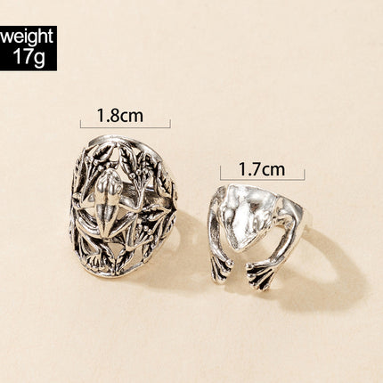 Frog Animal Simple Silver Two-Piece Hip Hop Ring
