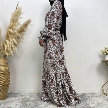Großhandel muslimische Frauen Print Swing Tie Dubai türkisches Kleid