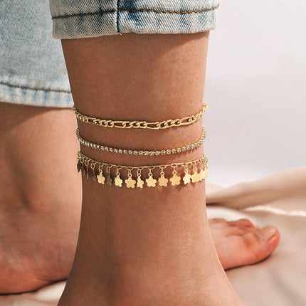 Wholesale Fashion Rhinestone Flower Disc Three-Piece Anklet