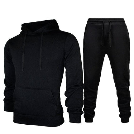 Wholesale  Men's Sports Leisure Solid Color Fleece Hoodies Jogger Set