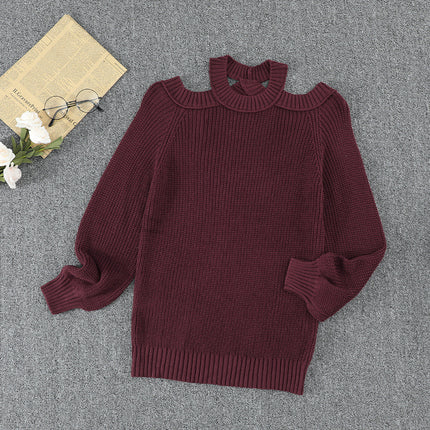 Wholesale Women's Round Neck Loose Long Sleeve Off Shoulder Pullover Sweater