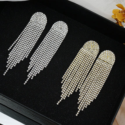 Colección de cadena de garra, pendientes de diamantes de imitación con borla Extra larga de diamantes de imitación, joyería para fiesta y boda