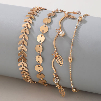 Leaf Diamond Disc Alloy Geometric Multilayer Anklet