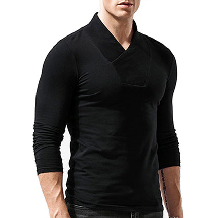 Wholesale Men's Fall Winter Solid Color Long Sleeve T-Shirt Slim Tops