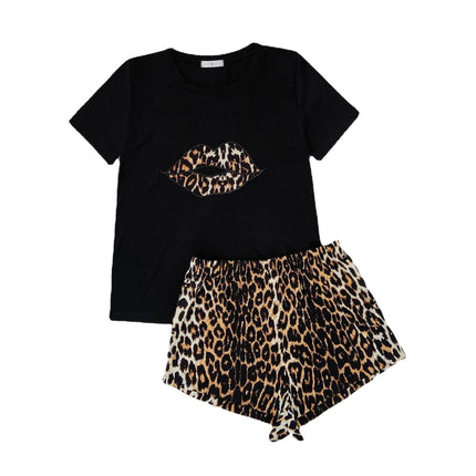 Women's Leopard Print Pajamas Short Sleeve Homewear Set