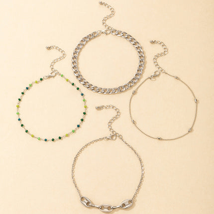 Wholesale Fashion Rice Beads Metal Chain Four Pieces Anklet