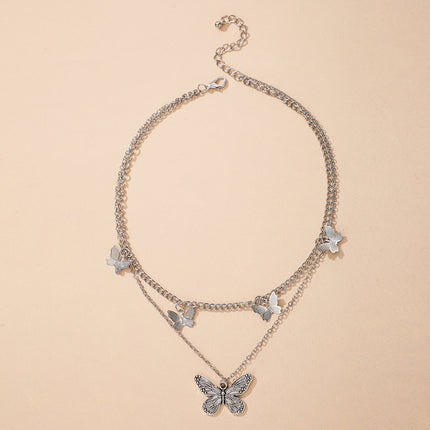 Butterfly Antique Silver Fashion Simple Long Necklace