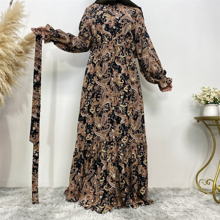 Wholesale Muslim Women's Print Swing Tie Dubai Turkish Dress