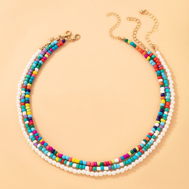 Colorful Beads Ethnic Style Pearl Three-tier Necklace