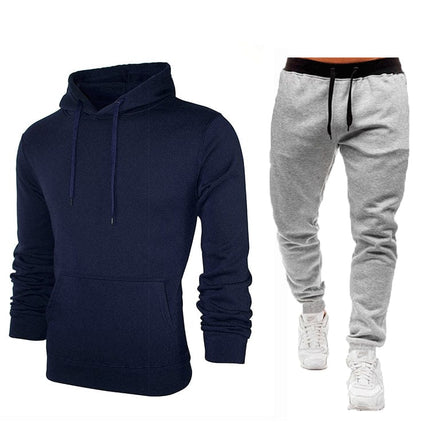 Wholesale  Men's Sports Leisure Solid Color Fleece Hoodies Jogger Set