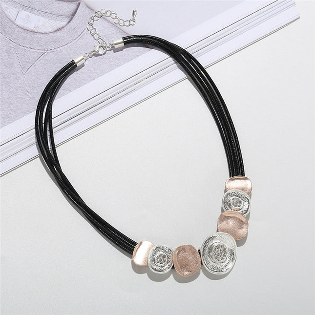 Wholesale Women's Alloy Geometric Necklace with Leather Cord Short Chain