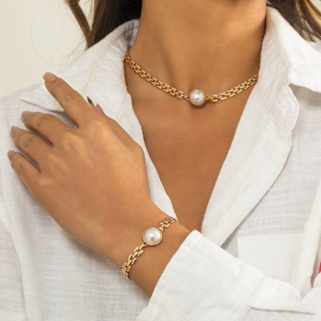 Wholesale Metal Pearl Chain Clavicle Necklace Bracelet