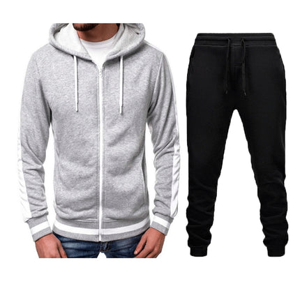 Wholesale Men's Cardigan Casual Zipper Hoodie Jacket Joggers Two Piece Set