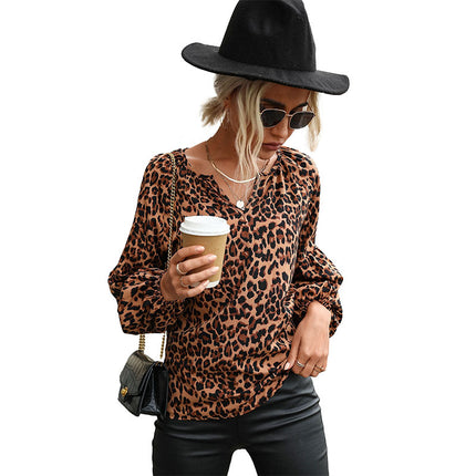 Camisa de gasa con estampado de leopardo de otoño para mujer