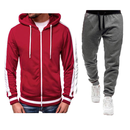 Wholesale Men's Cardigan Casual Zipper Hoodie Jacket Joggers Two Piece Set