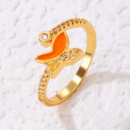 Copper Plating Bow Floral Diamond Single Ring Geometric Butterfly Pearl Open Ring