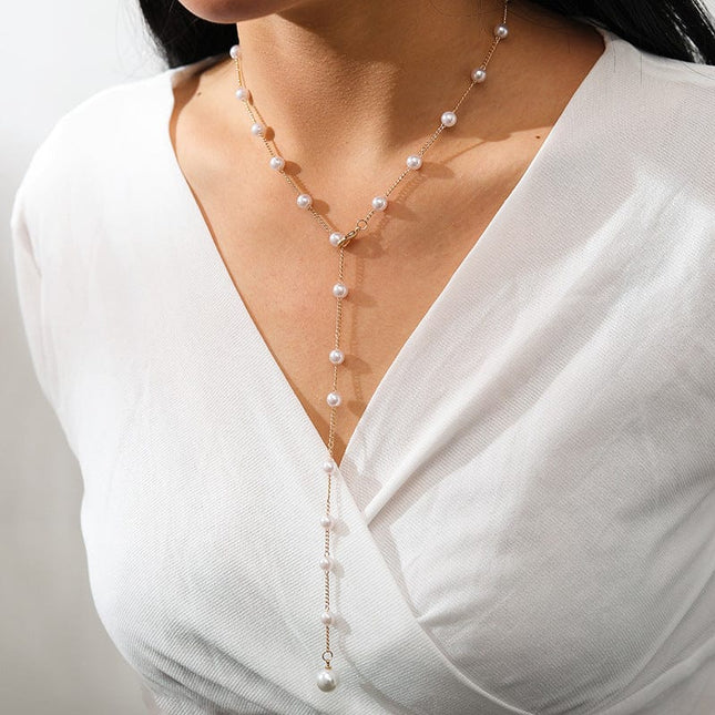 Women's Elegance Pearl Long Necklace Clavicle Chain