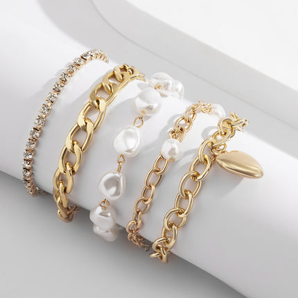 Conjunto de joyería de cadena de corazón de hip hop con pulsera de perlas en forma de venta al por mayor
