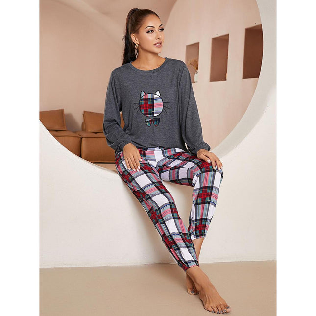 Pijamas de mujer Ropa de casa Conjuntos de casa de manga larga a cuadros