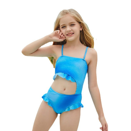 Kids Blue Cord Mädchen gekräuselter einteiliger Badeanzug