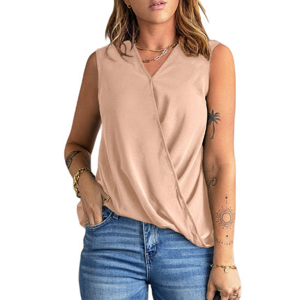 Fashion Solid Color V Neck Ladies Vest