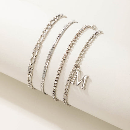 Wholesale Fashion Letter M Silver Alloy Anklet 4-Piece Set