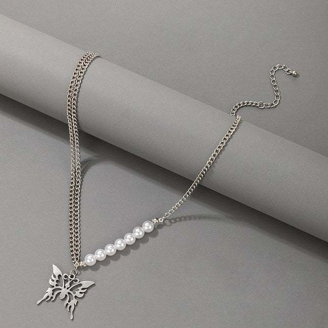 Einfache Perlen-Weinlese-Silber-Einzelschicht-Halskette