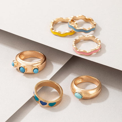 Lindo colorido amor moda 6 piezas anillos