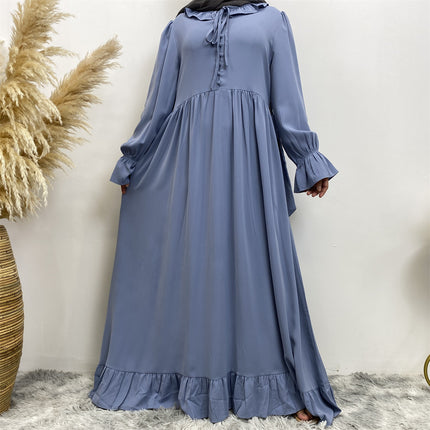Wholesale Women's Solid Color Stitching Big Swing Muslim Dress