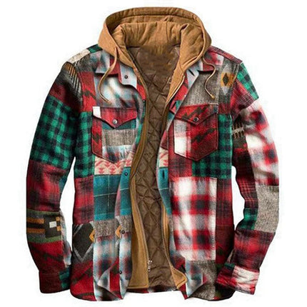 Wholesale Men's Autumn Winter Thick Check Hooded Jacket