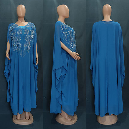 WholesaleMuslim Ladies Plus Size Beads Robe Sleeveless Dress Two Piece Set