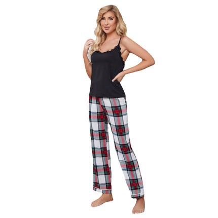 Ladies Loungewear Set Tank Plaid Pants Pajamas