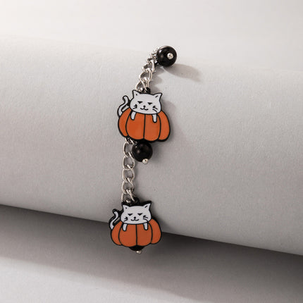 Tobillera con cuentas de cadena con cara de fantasma de gato y calabaza con goteo de Halloween