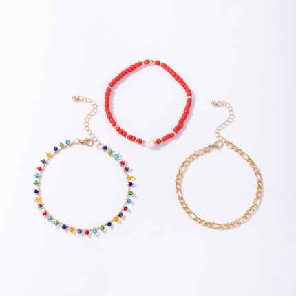 Color Beaded Pearl Three Layer Anklet Metal Chain Multilayer Anklet