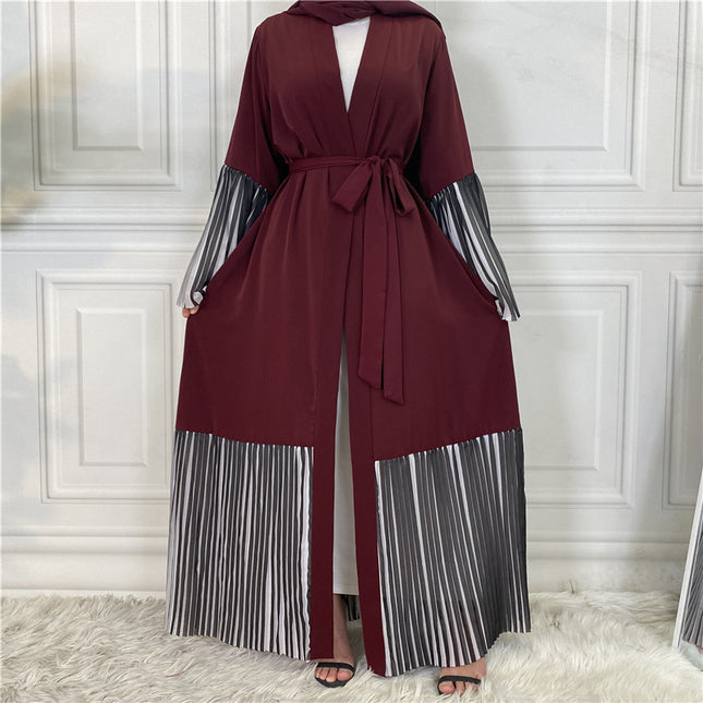 Cárdigan largo árabe con túnica plisada con paneles de manga larga