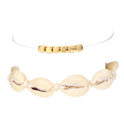 Shell Braided Double Layer Anklet Geometric Beaded Cord Layered Anklet