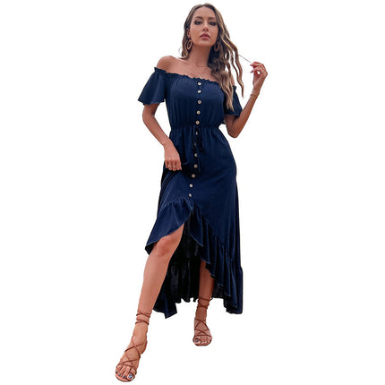 Wholesale Women's Summer Off Shoulder Ruffled Fishtail Dress