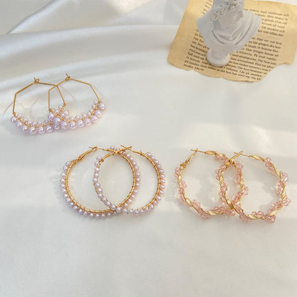 Simple C-shaped Hoop Pearl Earrings 3 Pairs