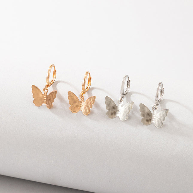 Einfache Gold und Silber kontrastierende Farbe Legierung Tier Schmetterling Ohrring Set