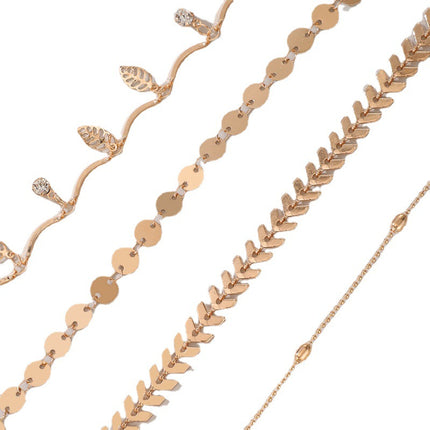 Leaf Diamond Disc Alloy Geometric Multilayer Anklet