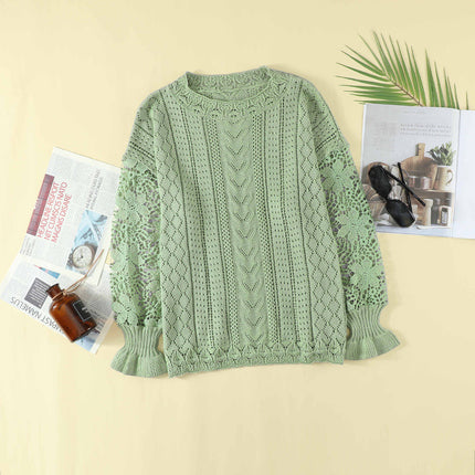 Wholesale Women's Long Sleeve Pullover Lace Sexy Knit Fashion Top