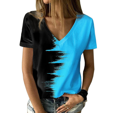 Kurzärmliges Damen-T-Shirt in Übergröße in Kontrastfarbe mit V-Ausschnitt