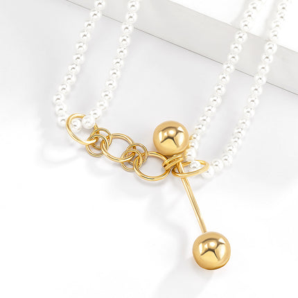 Chain Pearl Necklace Metal Small Gold Ball Necklace Clavicle Chain