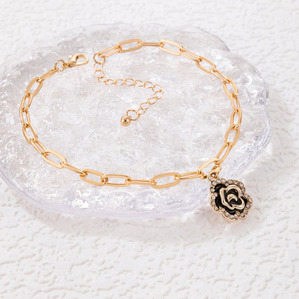 Rose Rhinestone Drip Oil Flower Chain Anklet